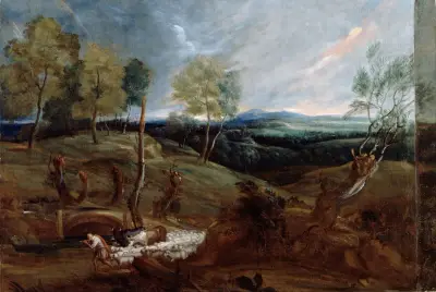 Sunset Landscape with a Shepherd and his Flock av Anthony van Dyck