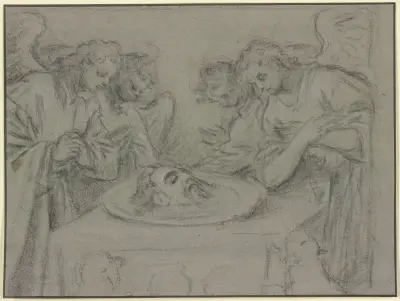 Vier Engel um das abgeschlagene Haupt Johannes’ des Täufers versammelt av Anthony van Dyck