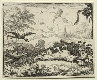 Reynard Feigns Death av Allaert van Everdingen