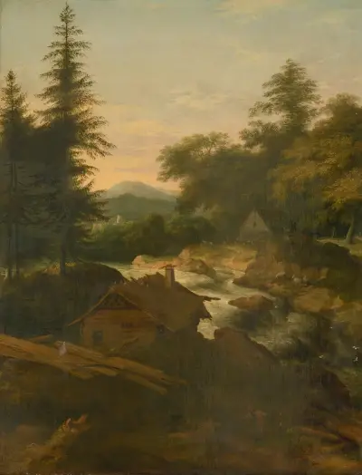 River Landscape With Cottage av Allaert van Everdingen