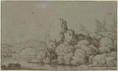 Rock section by the water av Allaert van Everdingen