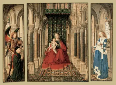 Triptych of Mary and Child, St. Michael, and the Catherine av Jan van Eyck