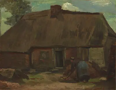 Cottage with Peasant Woman Digging av Vincent van Gogh