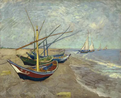 Fishing boats on the beach at Les Saintes-Maries-de-la-Mer av Vincent van Gogh