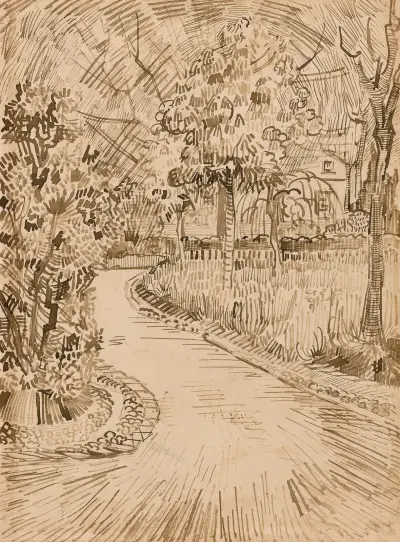 Parc à Arles avec un coin de la Maison Jaune av Vincent van Gogh