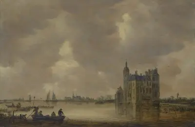 A Castle by a River av Jan van Goyen