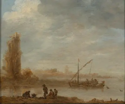 Ett flodlandskap med ruinerna av Merwede av Jan van Goyen