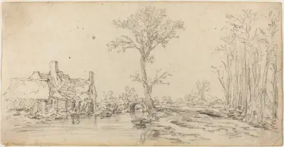 Stuga vid en flod av Jan van Goyen