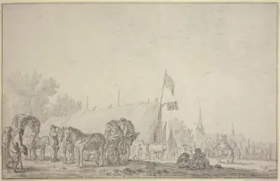 Jahrmarkt im Dorf Valkenburg av Jan van Goyen