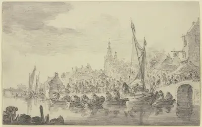 Markt am Flussufer von Jan van Goyen