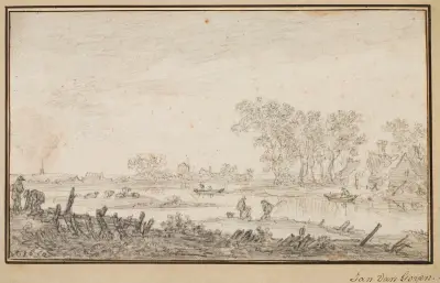 Flodlandskap med fiskare av Jan van Goyen