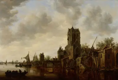 River Landscape with the Pellecussen Gate near Utrecht av Jan van Goyen