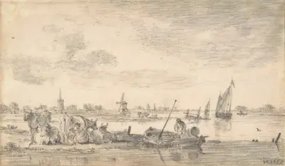 Flodlandskap med kor av Jan van Goyen