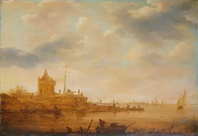 Flodvy med vaktpost av Jan van Goyen