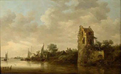 Flodstrand med gammalt torn av Jan van Goyen