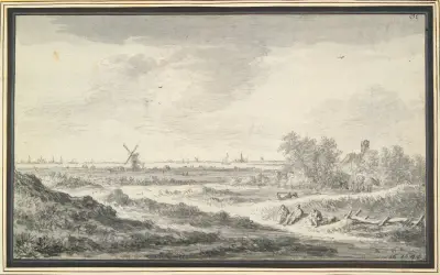 Utsikt över en flod med sanddyner i förgrunden av Jan van Goyen