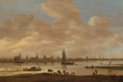 View of an Imaginary Town across a River, with the Tower of Saint Pol in Vianen av Jan van Goyen