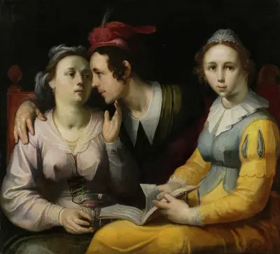 A Courting Couple and Woman with a Songbook av Cornelis Cornelisz Van Haarlem