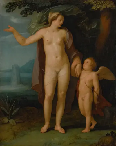Venus and Cupid in a landscape av Cornelis Cornelisz Van Haarlem