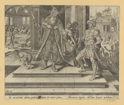 Ahasverus befaller att judarna ska förgöras av Maarten Van Heemskerck