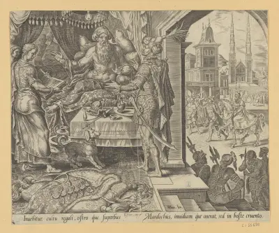 Ahasverus berät sich mit Haman von Maarten Van Heemskerck