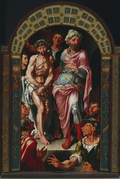 Ecce-Homo-Triptychon mit den Porträts des Stifters auf den Flügeln von Maarten Van Heemskerck