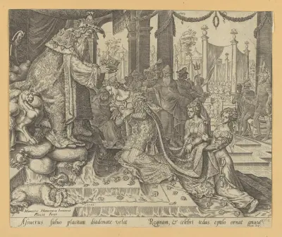 Ester kröns av Ahasverus av Maarten Van Heemskerck