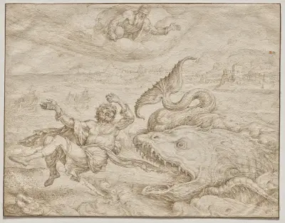 Jonah Cast Out by the Whale onto the Shore of Nineveh av Maarten Van Heemskerck