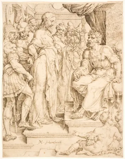Kristus for Herodes av Maarten Van Heemskerck
