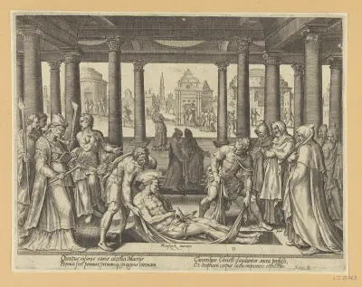 The Burial of St Stephen av Maarten Van Heemskerck