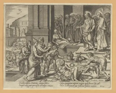 The Death of Sapphira av Maarten Van Heemskerck
