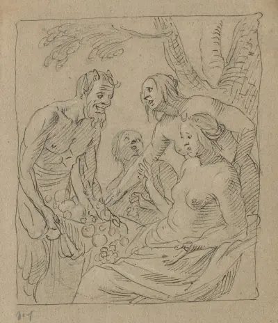 Diana och två nymfer tar emot gåvor från en satyr av Gerard van Honthorst