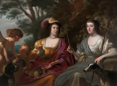 Double Portrait of Amalia van Solms and Charlotte de La Trémoïlle av Gerard van Honthorst