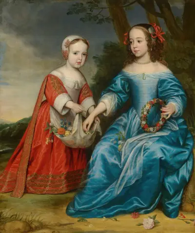 Double Portrait of Prince Willem III (1650- 1702) and his Aunt Maria,Princess of Orange (1642-1688) as Children av Gerard van Honthorst
