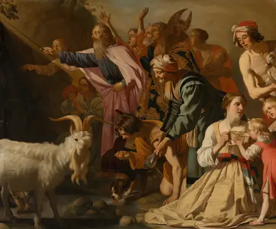 Mose slår vatten ur klippan av Gerard van Honthorst