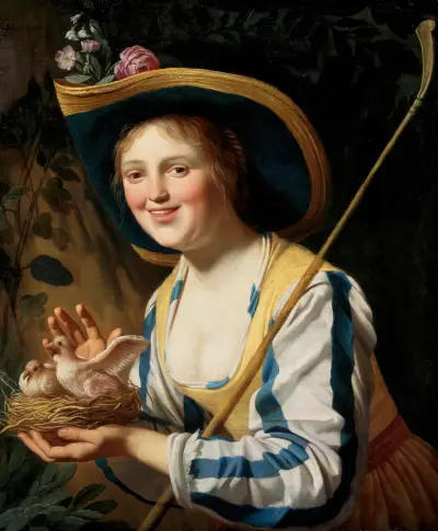 Herdeflicka med duvor av Gerard van Honthorst
