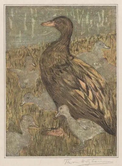Ente mit Küken am Wasser von Theo van Hoytema
