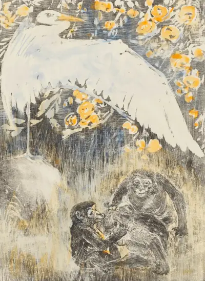 Heron With Three Monkeys av Theo van Hoytema