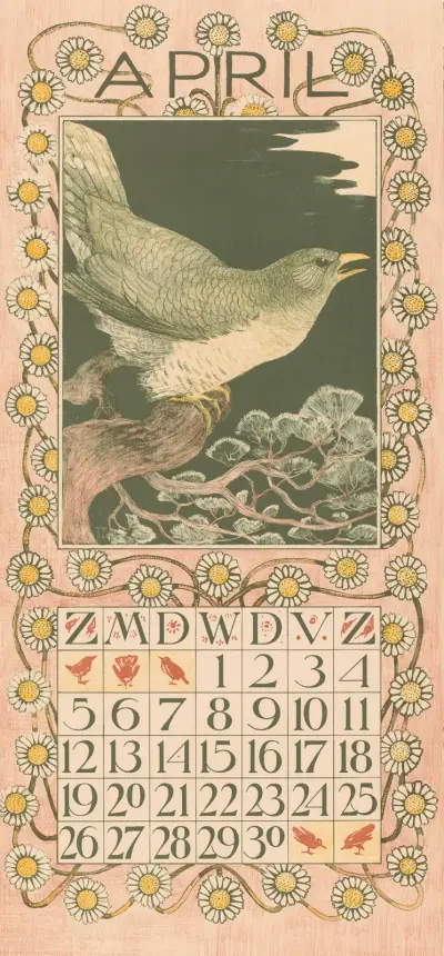Kalenderblad april met koekoek av Theo van Hoytema