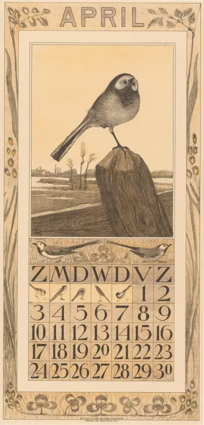 Kalenderblatt April mit Bachstelze von Theo van Hoytema