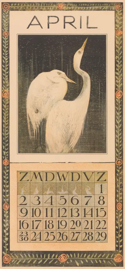 Kalenderblad april met zilverreigers av Theo van Hoytema