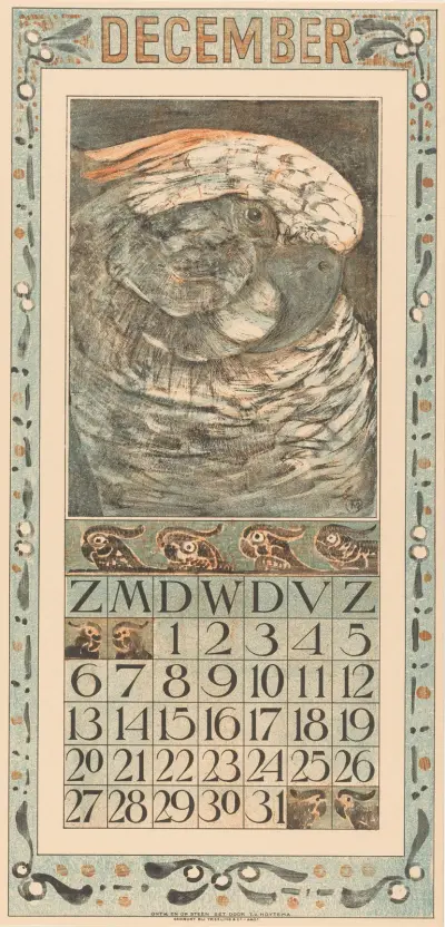 Kalenderblad december met papegaai av Theo van Hoytema