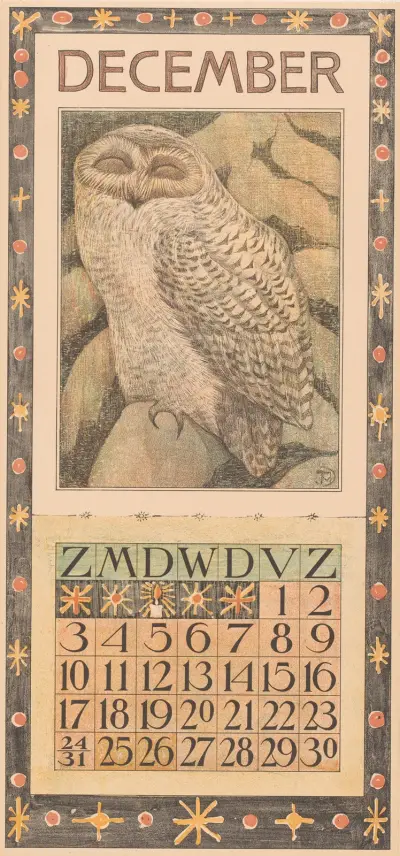 Kalenderblad december met sneeuwuil av Theo van Hoytema