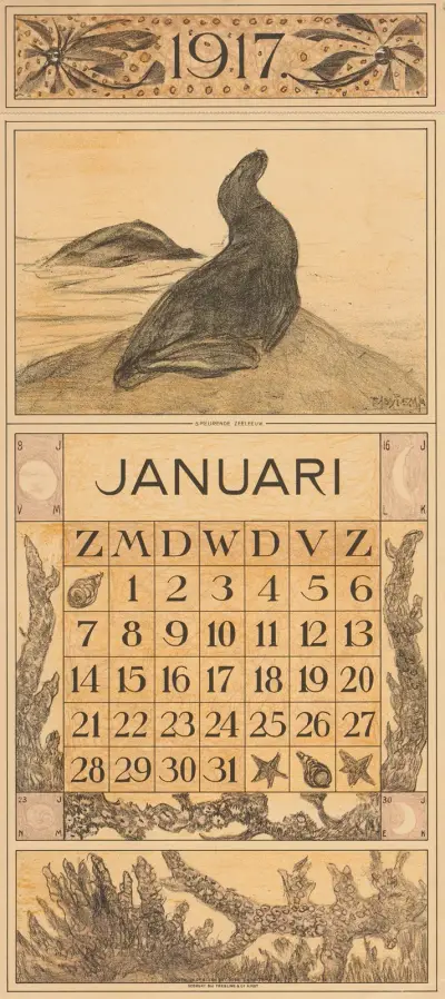 Kalenderblad januari med sjölejon av Theo van Hoytema