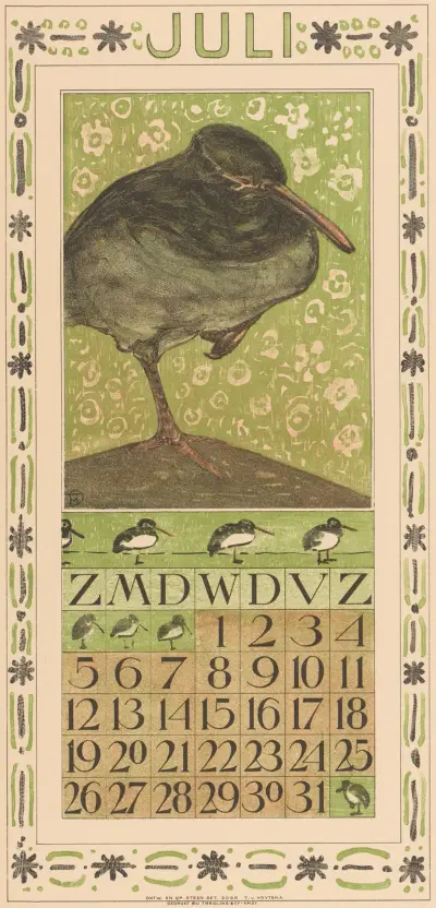 Kalenderblatt Juli mit Austernfischern, 1907 von Theo van Hoytema