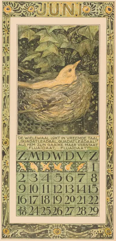 Kalenderblatt Juni mit brütendem Vogel von Theo van Hoytema