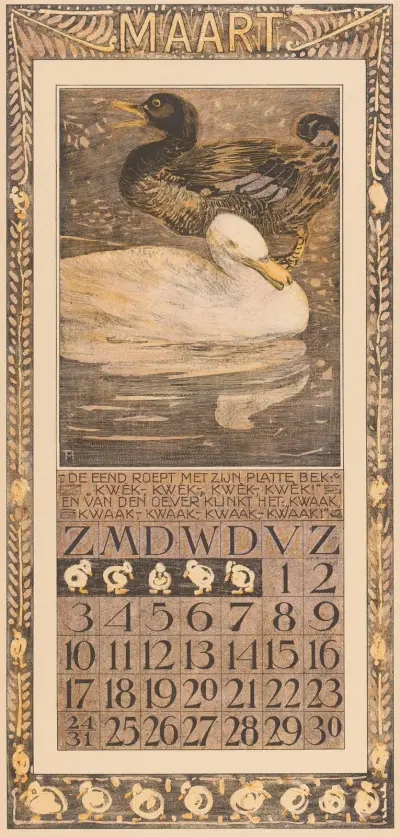 Kalenderblatt März mit Enten von Theo van Hoytema