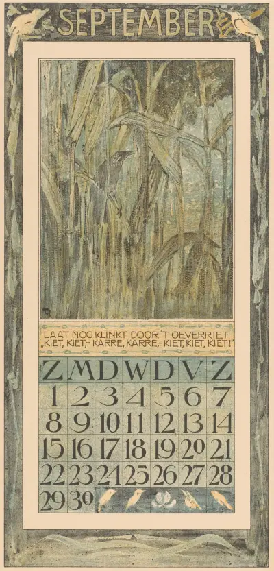 Septemberblatt mit Vogel im Schilf von Theo van Hoytema