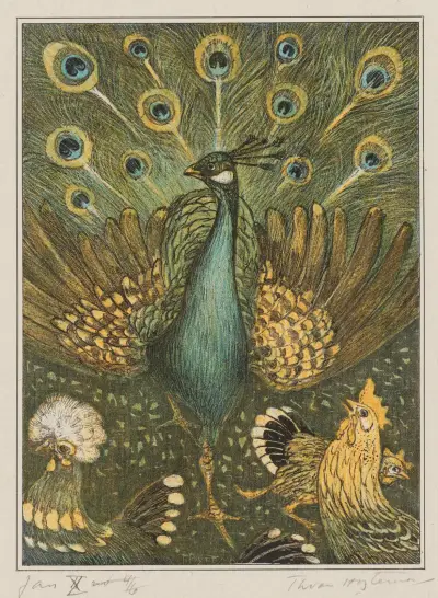 Pfau mit Küken von Theo van Hoytema