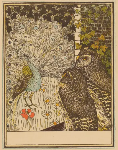 Peacock And Two Owls av Theo van Hoytema
